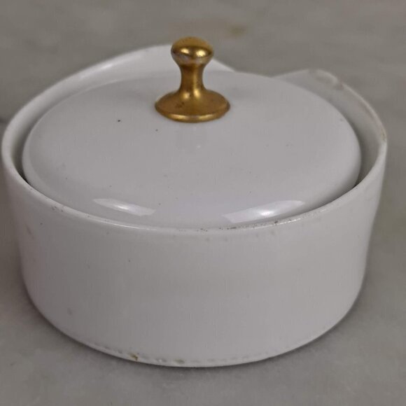 R & S Germany Cream Colored Button Box Gold Accent Removable Lid Porcelain - Picture 6 of 13